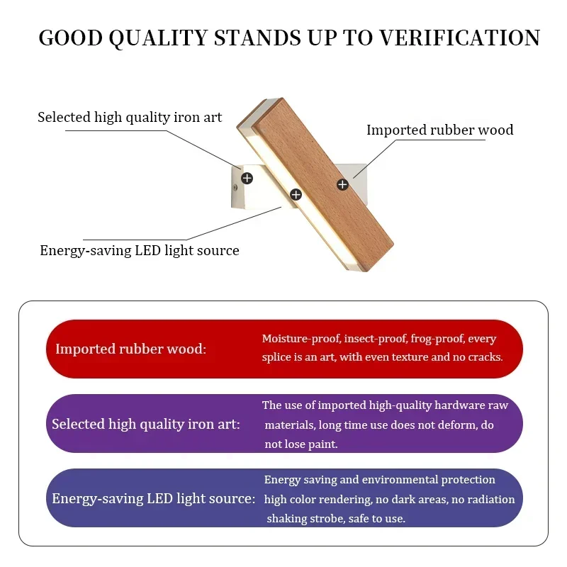 

Nordic Rotatable Wall Lamp Solid Wood LED Adjustable Bedside Study Reading Light Home Decor Simple Lighting