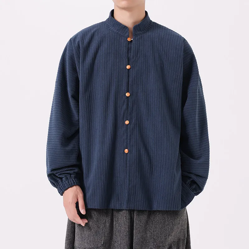 

Мужская осенне-зимняя куртка свободного кроя из вельвета в стиле ретро с воротником-стойкой, в китайском традиционном стиле, для костюма Тан