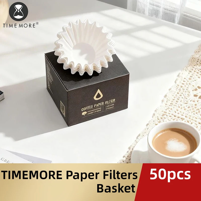 TIMEMORE 1-2Cups Basket Coffee Paper Filter Pour Over Filter Papers 50 Sheets;Fits B75 Coffee Dripper & 1-2 Cups Basket Dripper
