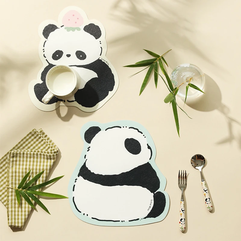 

Panda small flower flower leather placemat creative home heat insulation mat cute dish mat high value mouse pad