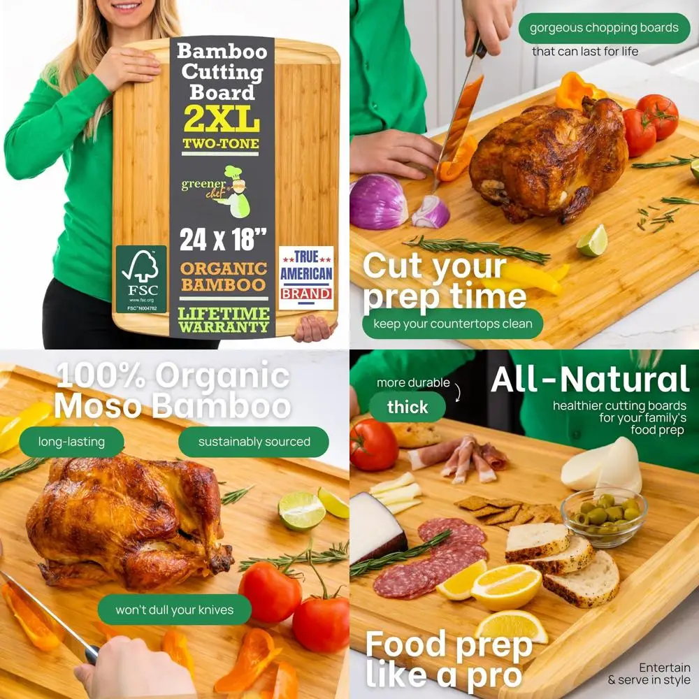 

Очень большая 24-дюймовая разделочная доска из бамбука — деревянный мясной блок XL для кухни, крышки для плиты, пожизненное предложение замены