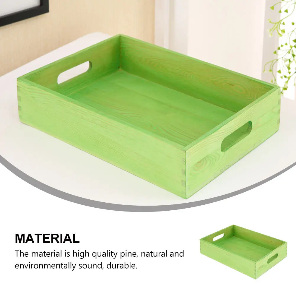 

1pc Wood Tray Natural Pine Rectangular Tea Serving Plate For Home Garden Storage Use Rustic Green Household Organizer