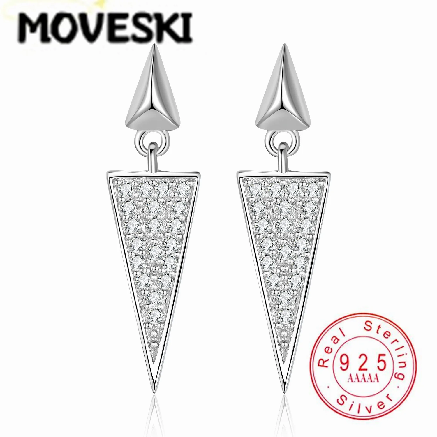 

925 Sterling Silver Moissanite Triangle Drop Earrings for Women, Punk Geometric Cone Spike Dangle Earrings, Fine Jewelry Gift