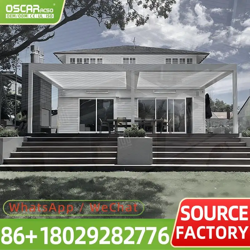 Pérgola de aluminio moderna y ligera 3x4, parasol, cubierta de toldo eléctrico, función resistente a la rotación para pérgola de restaurantes de lujo