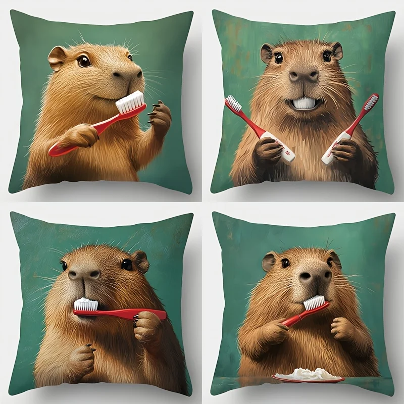 Cute Squirrel Toothbrush Pillowcase Funny Animal Print Cushion Cover Bathroom Decor Woodland Novelty Gift for Home