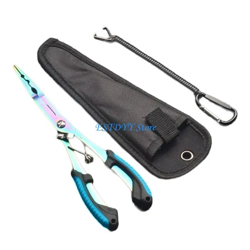 

G6DE Fishing Plier Fishing Hook Remover Tool Steel Fishing Tongs Multifunctional Split Rings Plier with Bag and Lanyards Set