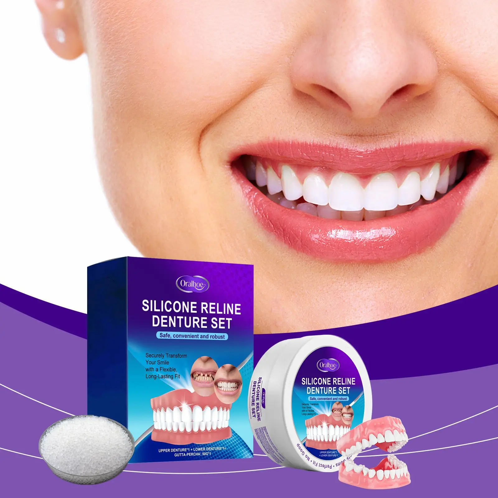 Hot Sale Oralhoe Silicone Dentures Braces Retouching Adjustable False Teeth Filling Cosmetic Temporary Perfect Smile Dental Kit