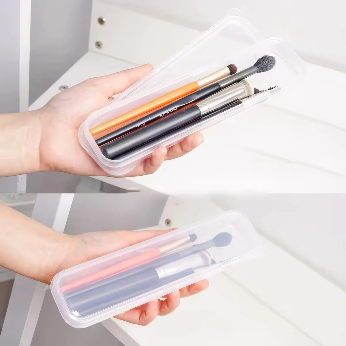1/2 Piece Cosmetic Brush Storage Box Transparent, with Flip Cover, Suitable for Eye Shadow Brush and Cosmetic Brush - Detail 1