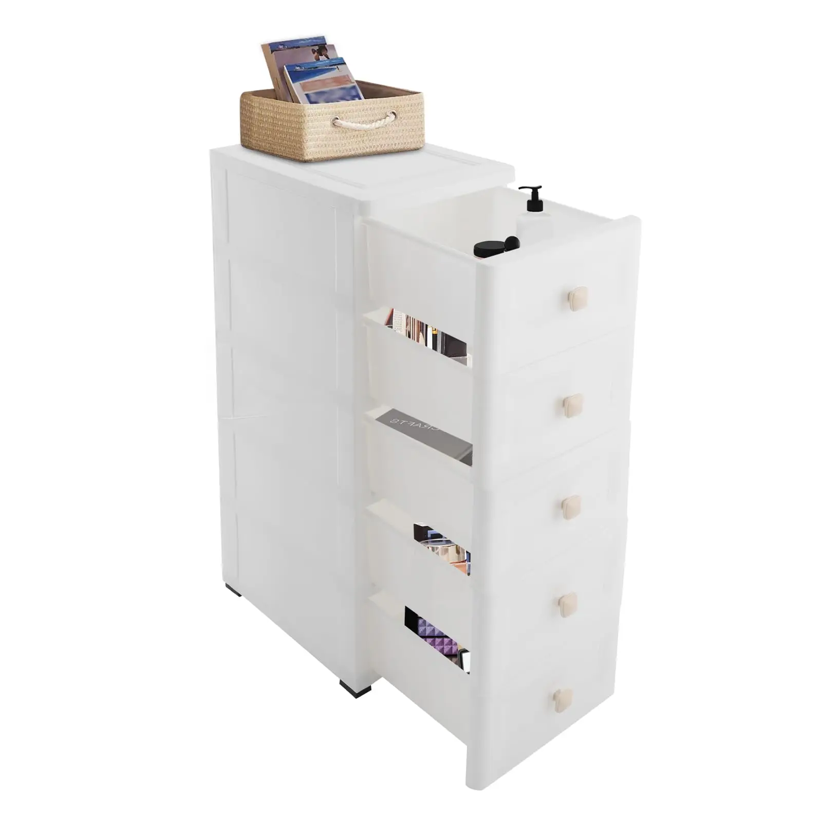 

5-уровневый шкаф для хранения в ванной комнате, тонкий пластиковый шкаф для хранения в ванной комнате, компактный напольный шкаф для хранения на колесиках для O