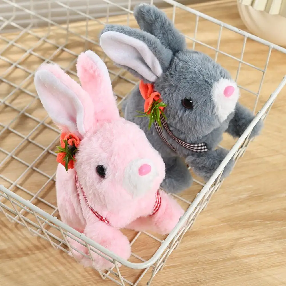 Simulation Electric Plush Bunny Rabbit Interactive Walking Wiggle Ears Stuffed Doll For Kids Baby Birthday Christmas Toys G E2T1