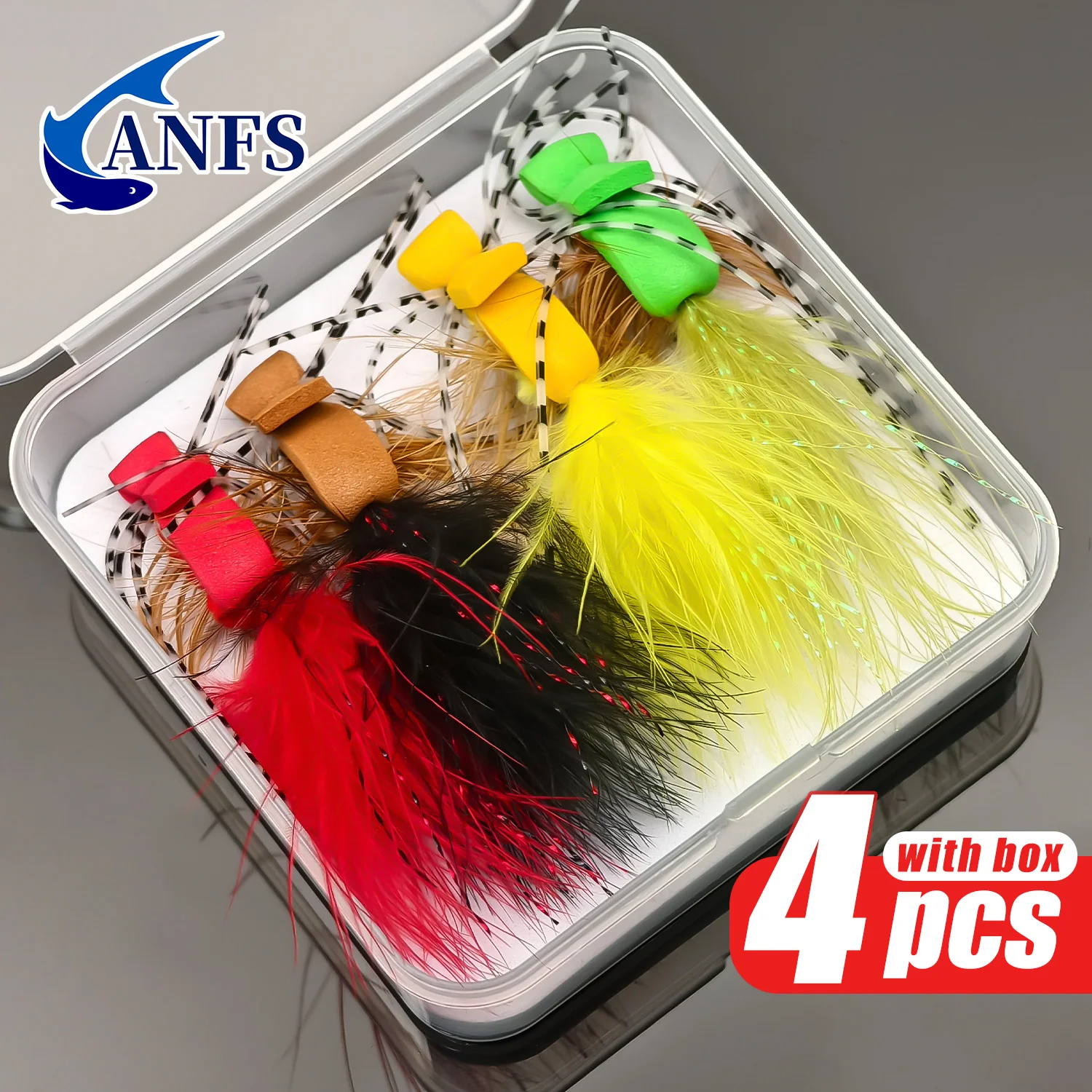 ANFS Lot de 4 mouches de pêche à la mouche, mouches en mousse nouées à la main, hameçons à mouche, mouches sèches pour la truite