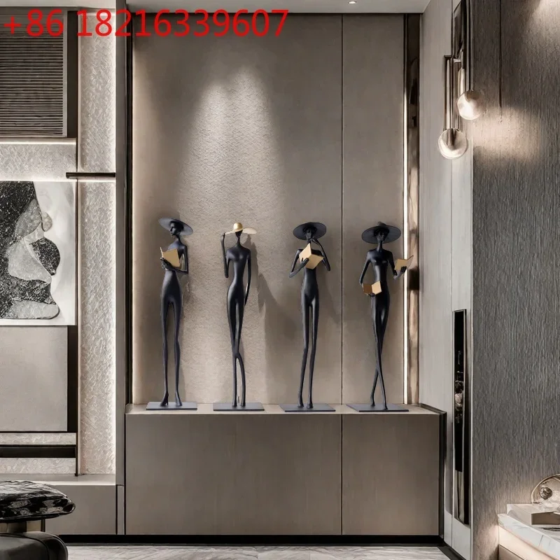 

Reading characters sculpture ornaments niche living room entrance niche light luxury slender high sense