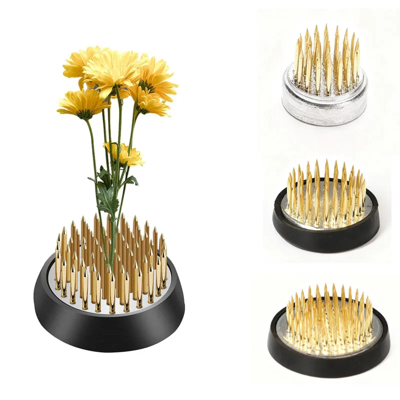 1PC Round Flower Base Holder For Ikebana Kenzan Spiky Frog Fixed Tool Floral Arrange Small Gold Pin Flower Frog Arranging Holder