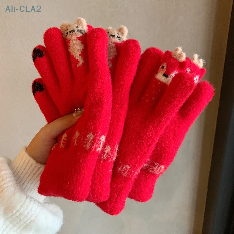 Winter Gloves Thick Knitted Warm Elastic Anti-slip Touch Screen Cold-resistant Christmas New Year Gift