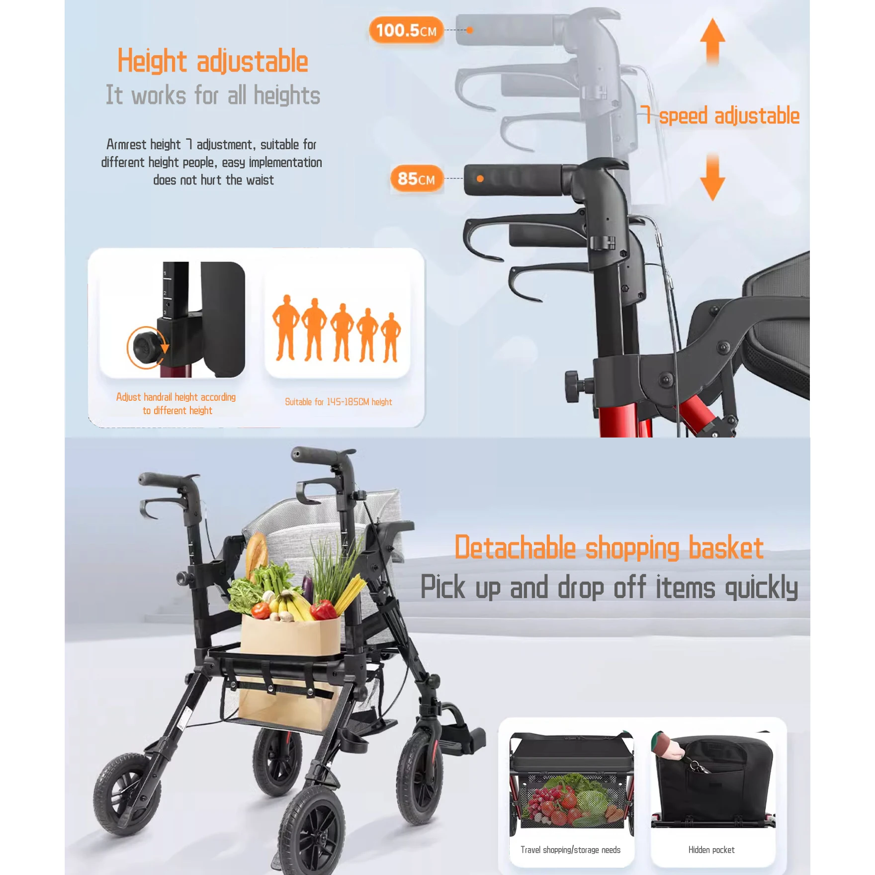 wheel walking walker assistive device medical toilet disabled equipment walker & rollator adult dissability walker with seat