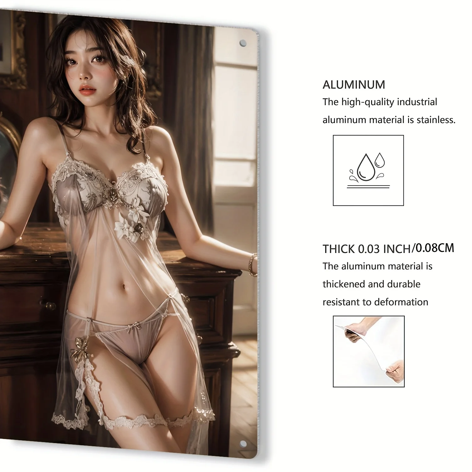 HD Tin Sign Asian Beauty in Lace Lingerie Vintage Aluminum Metal Wall Art Decor for Man Cave Home Bar