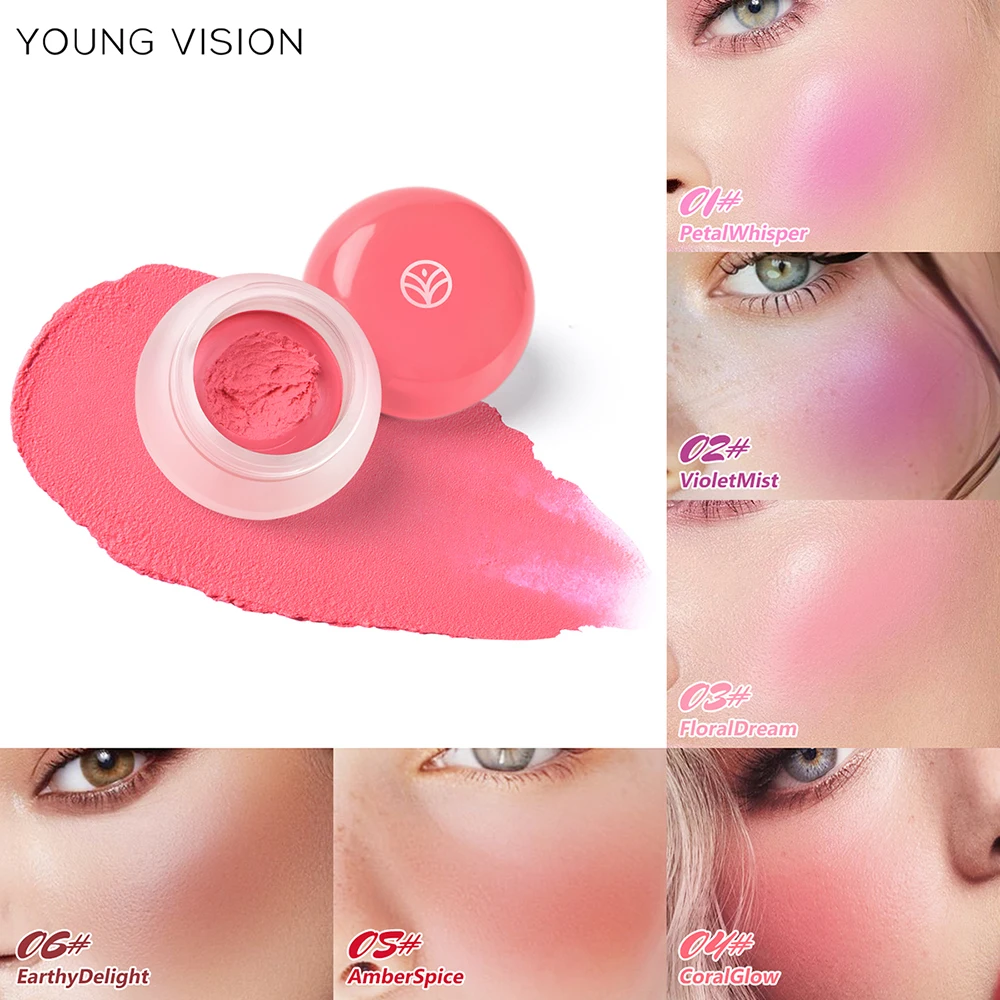 6 color optional Mousse texture powder blusher cream delicate, and has a lasting matte velvet rouge. gift A finger powder puff