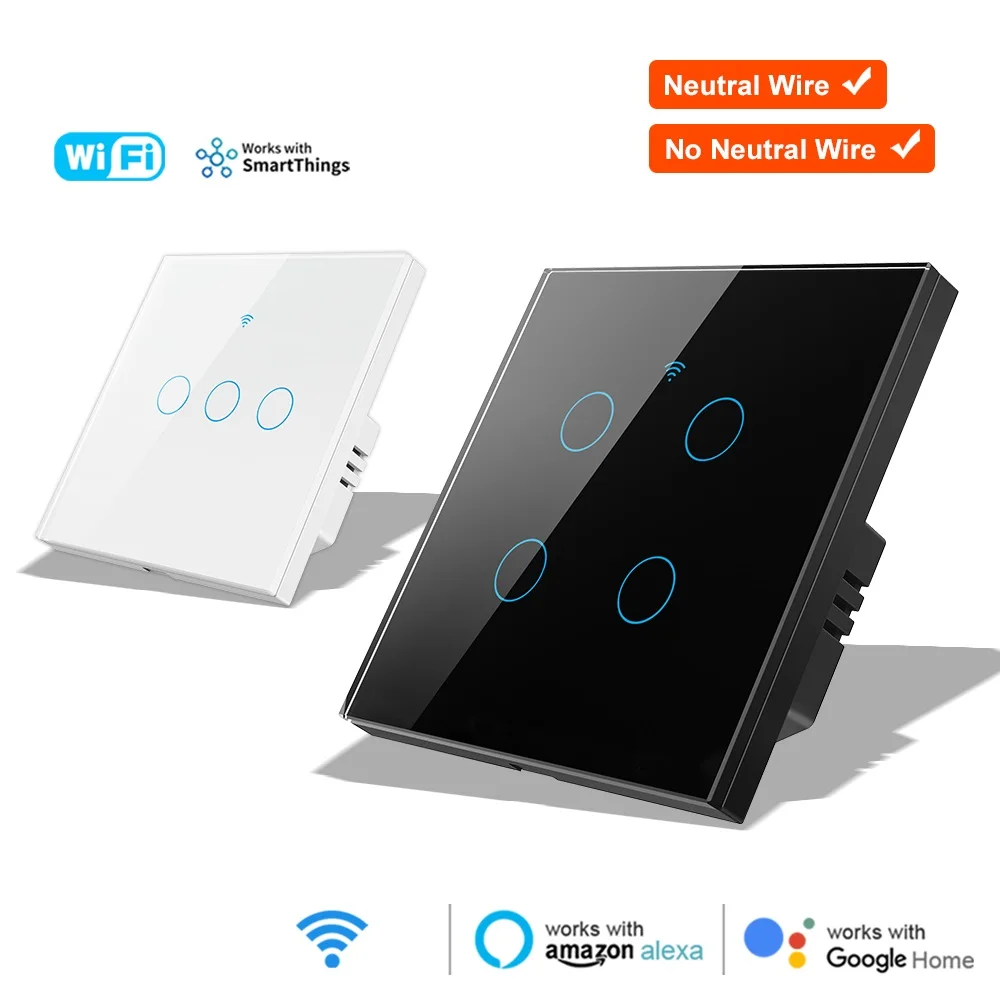 Smart Wifi Wall Touch Light Switch No Neutral Wire &With Neutral Wire APP Control 1-4Gang EU Switch Alexa Google Home Alice
