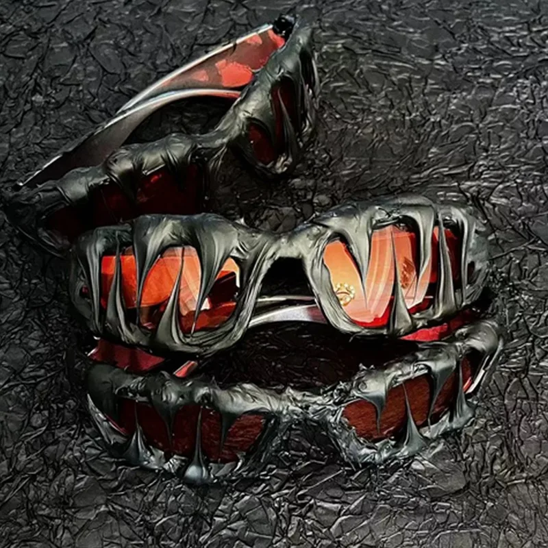 Handmade Dripping Resin Alien Sunglasses Unique Venom Style Red Lens Sun Glasses For Halloween Party Fashion Streetwear Women