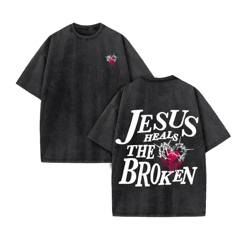 Camiseta lavada de verano NEWChristian para hombre, camiseta informal de versión holgada, camiseta Vintage cristiana de algodón, estilo Harajuku Y2K Unisex