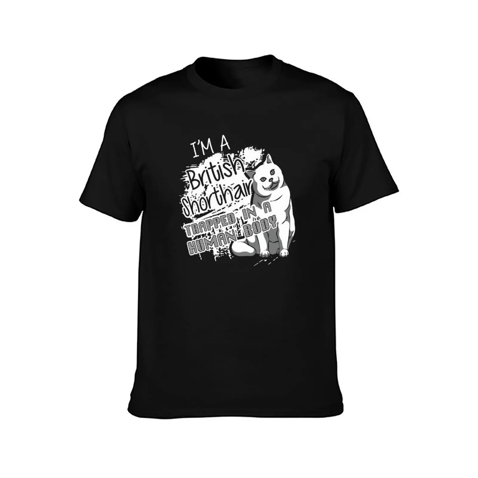 British Shorthair Cat Trapped In A Human Body T-Shirt, Summer Casual Cotton Tee, Oversized Streetwear Tops, Unisex Men Women
