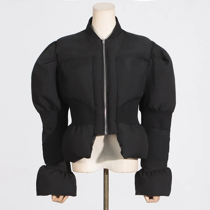 Femmes manteau automne hiver nouveau décontracté à la mode polyvalent taille mince col montant court coton rembourré veste fermeture éclair haut à manches longues