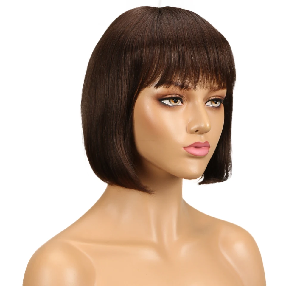 Short Bob Wigs With Bangs for Women Natural Short Straight Human Hair Wigs P4/30 Highlight Ombre Brown Short Bob Brazilian Wigs