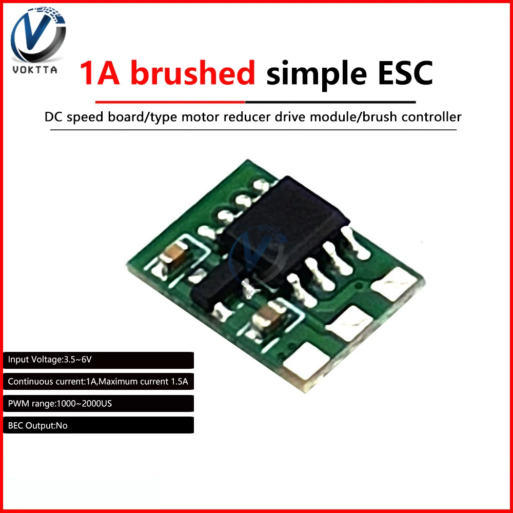 Mini módulo de acionamento do motor, frente, reverso, escovado, ajuste elétrico, simples ESC, controlador de velocidade, DC, 1A, 3A