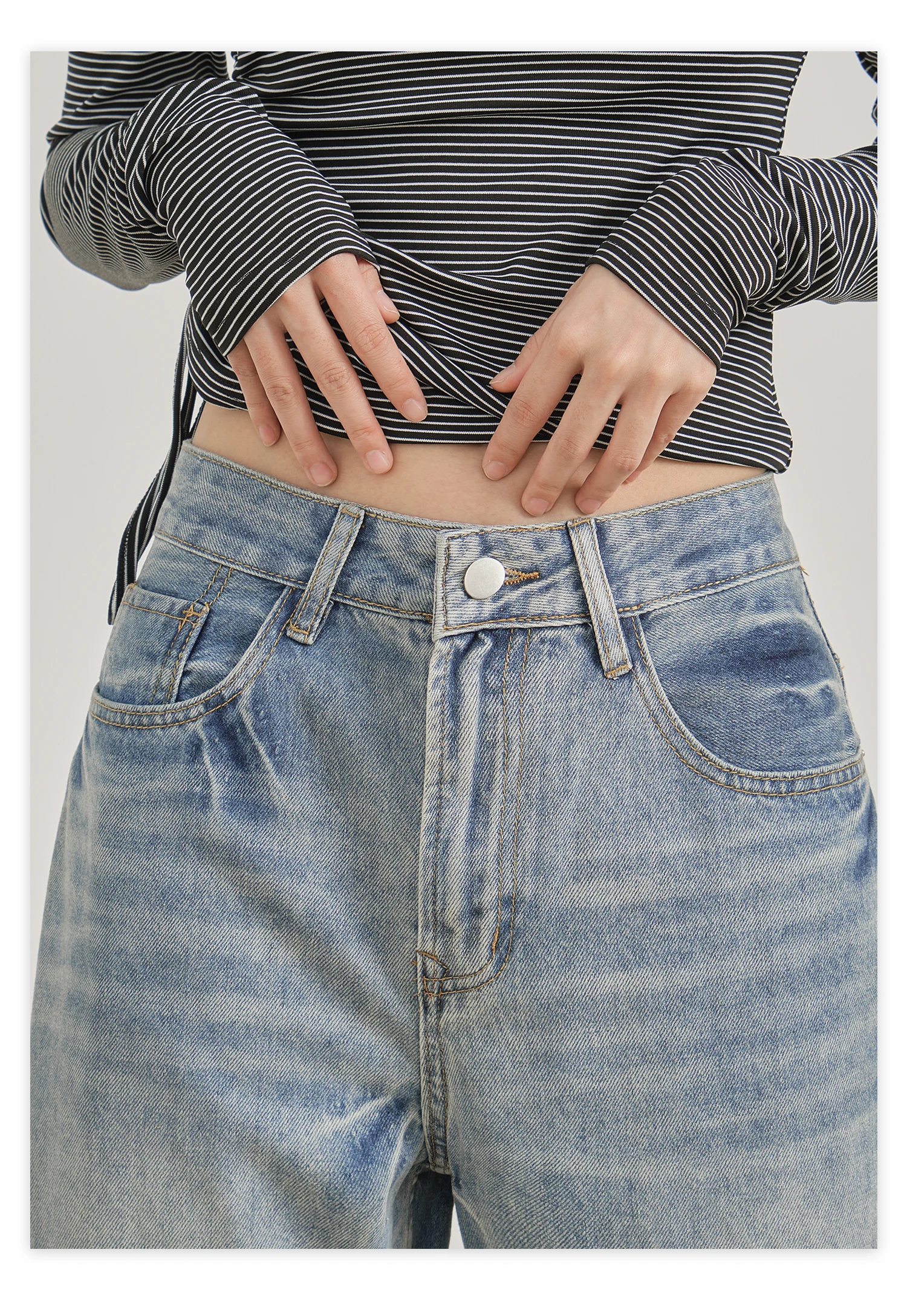 ZHISILAO جينز كلاسيكي أزرق واسع الساق للنساء عتيق غير رسمي فضفاض كامل الطول من قماش الدنيم ملابس الشارع الشهير 2025 #5