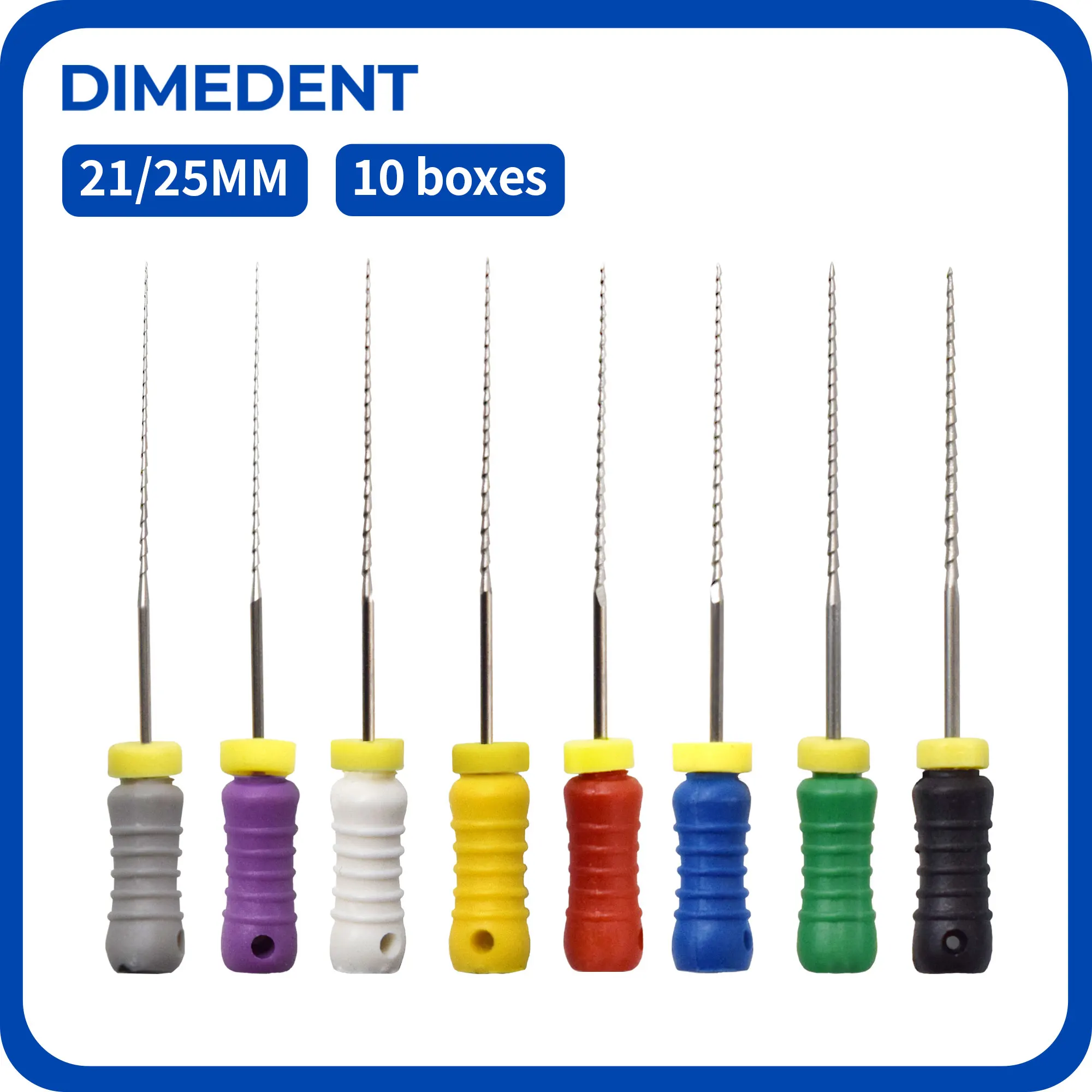 10Boxes DIMEDENT Dentistry Tool Stainless Steel H File Precision Cutting Angle Hand Use Endo File 21/25mm Root Canal File #45-80