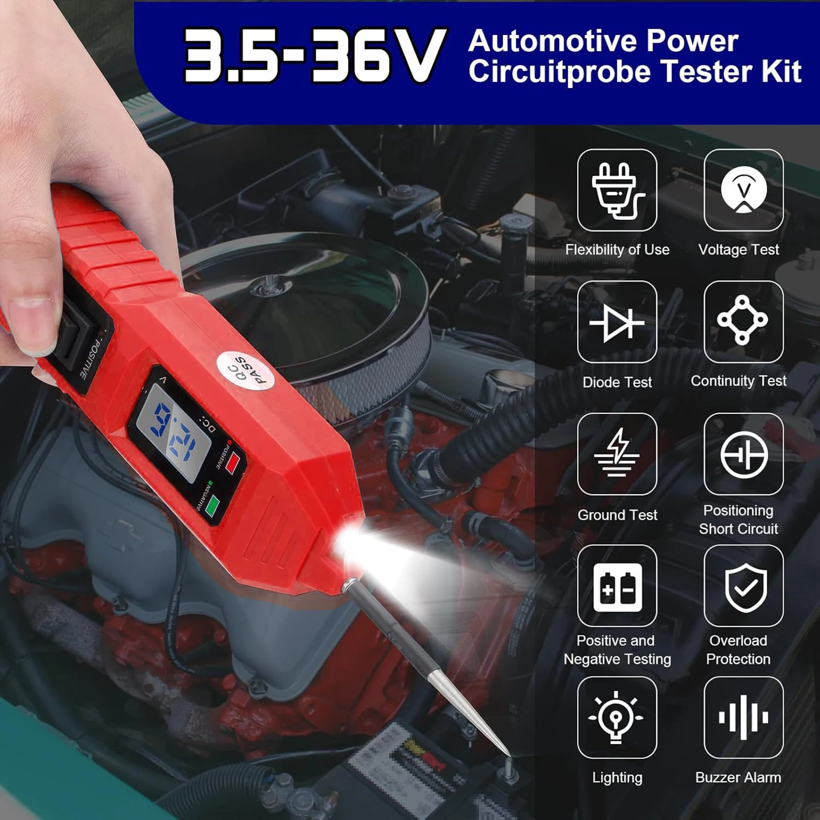 

Circuit Tester, Automotive Electric Circuit Tester with Voltage Display LED Light, Car Power Circuit Probe Kit for 3.5-36V