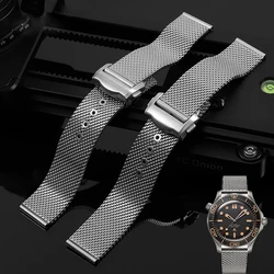 High Quality Titanium steel 20mm Chain Strap For Omega 007 Seamaster Diver 300 WatchBands Replace Milanese Stainless Bracelet