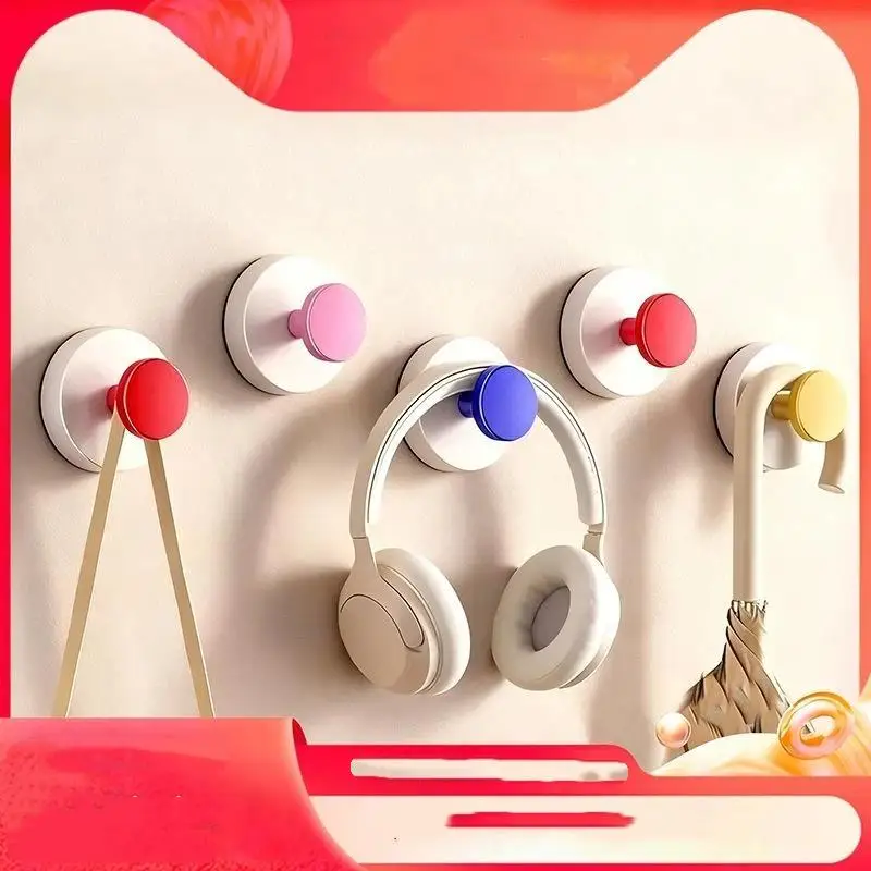 【K】Cute Colorful Strong Suction Cup Hook, No Punching Bathroom Kitchen Hook - Movable, Suitable For Keys, Towels, Bags, Dolls