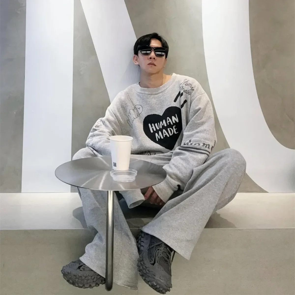 HUMAN MADE Heart Letters Hoodie Fleece Lined Retro Unisex Couple Winter Sweatshirt