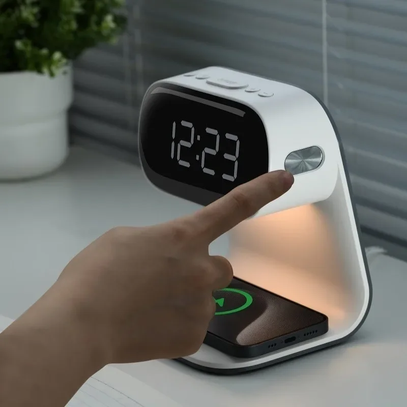 New Multifunctional Wireless Charging Alarm Clock Adjustable Night Light Snooze Mode Alarm Clock for Home Desktop Decor