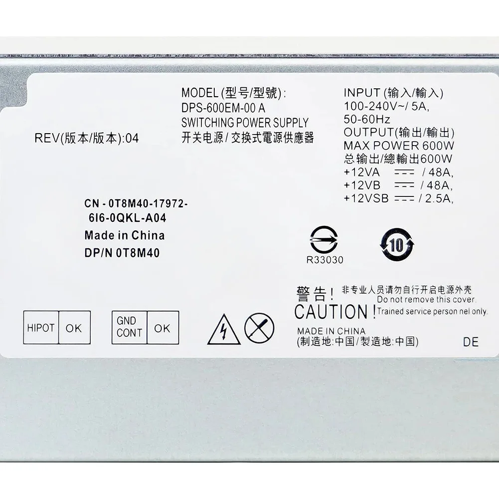 DPS-600EM-00 600W PSU for Dell For Optiplex 3040 3046 5040 7040 and 8940 with Overtemperature and Overload Protection