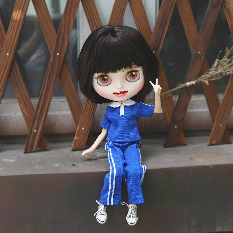 

ICY DBS Blyth doll toy outfit icy licca black Rompers white shirt blue uniforms red hat doll clothes