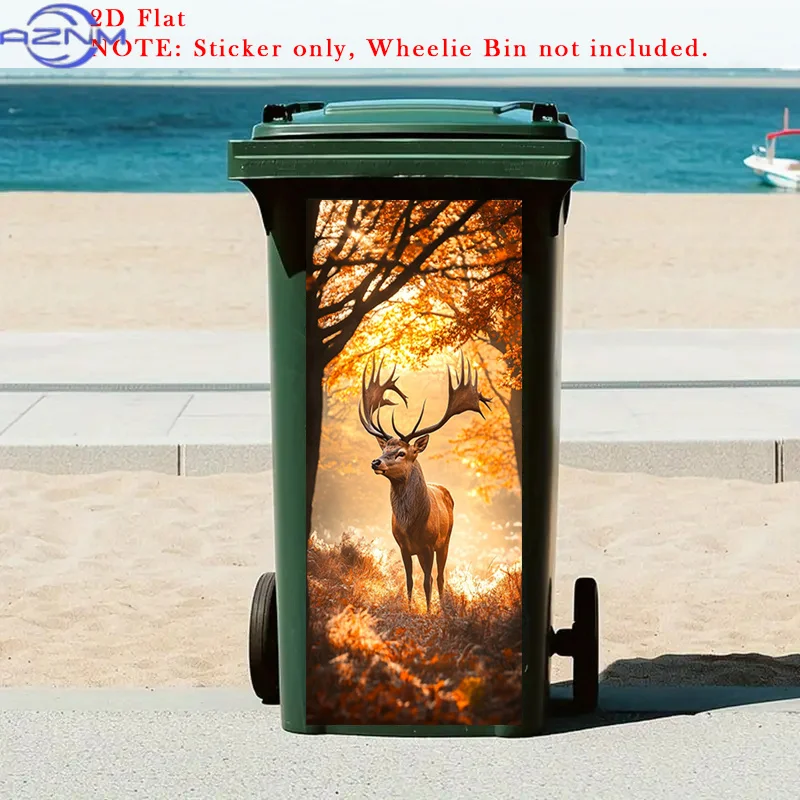 One-Piece 2D Flat Sticker Featuring Golden Autumn Leaves for Trash Cans, Majestic Deer Self-Adhesive Removable Decals, Forest