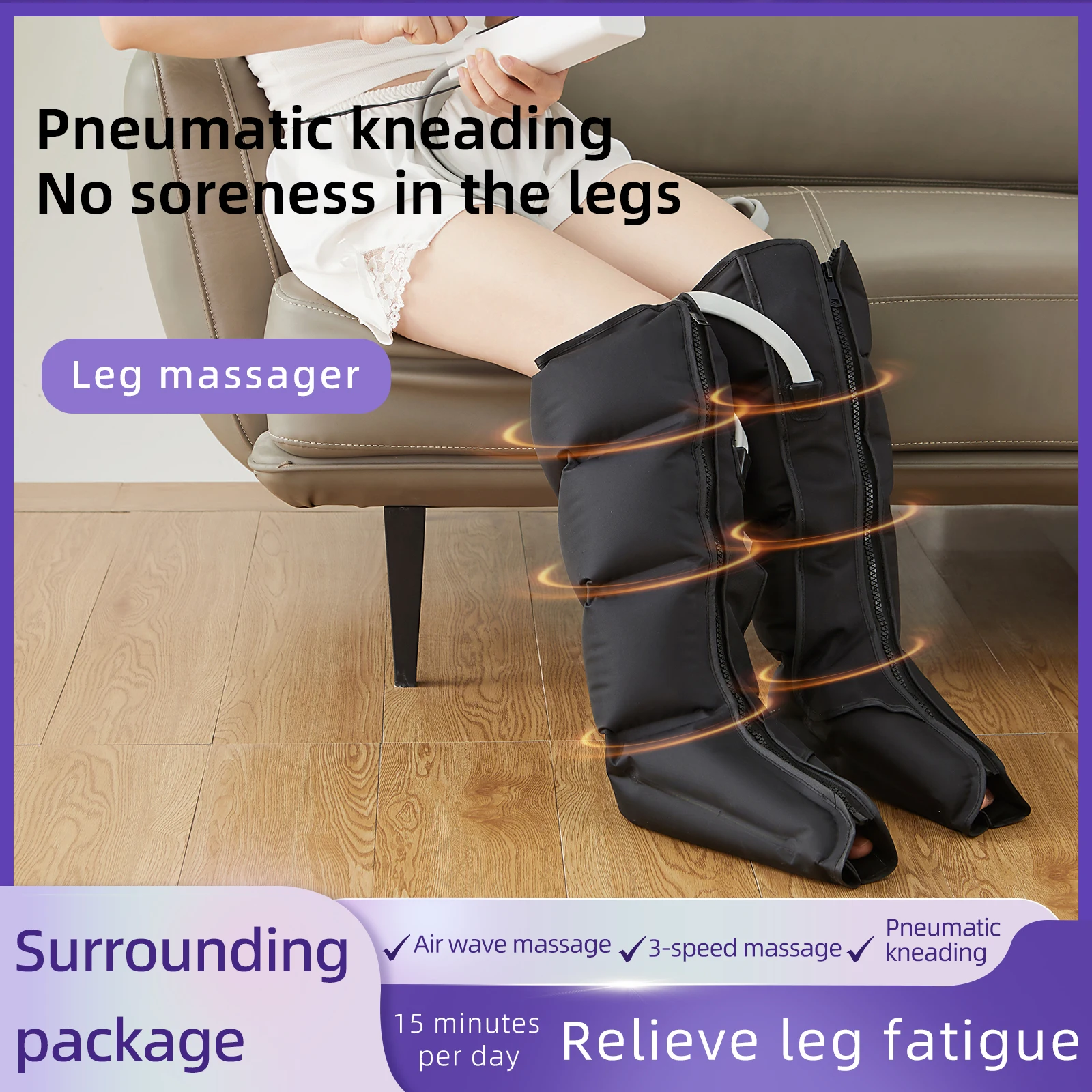 2 stuks professionele luchtcompressie beenmassagelaarzen met 6-airbag pneumatisch, instelbare intensiteit/snelheidsmodi, spataderen en spieren