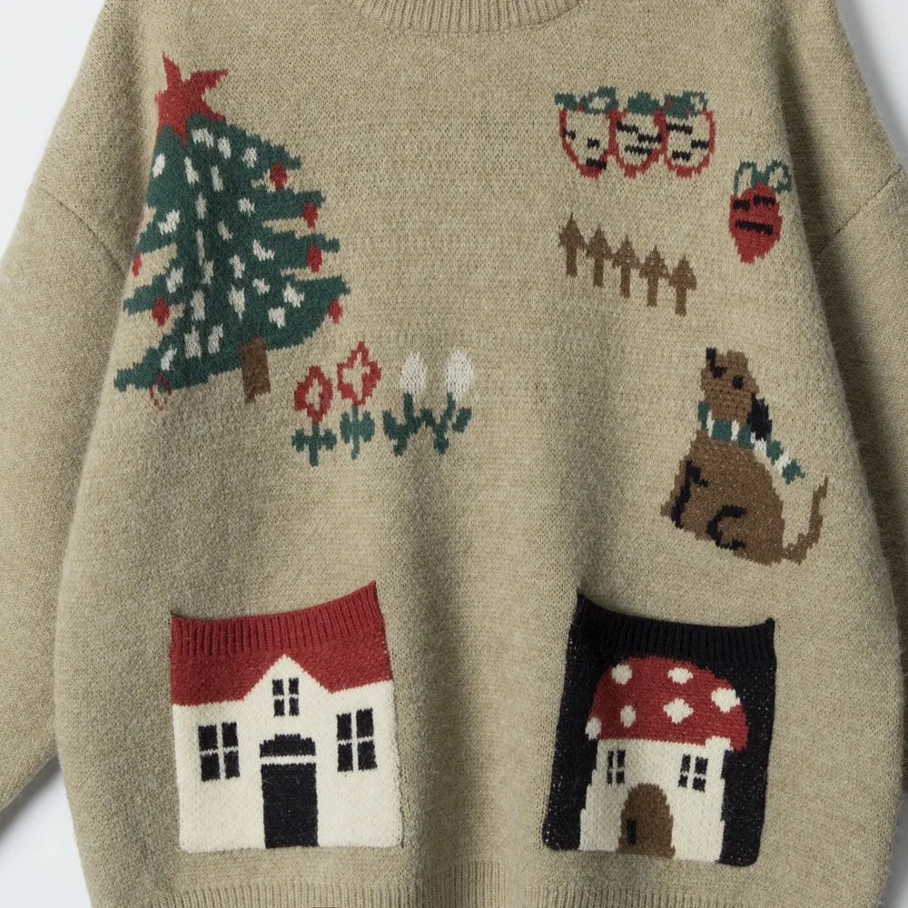 Kawaii solto bonito dos desenhos animados chritmas vintage suéteres designer de malha roupas de inverno pullovers topos para mulheres meninas streetwear