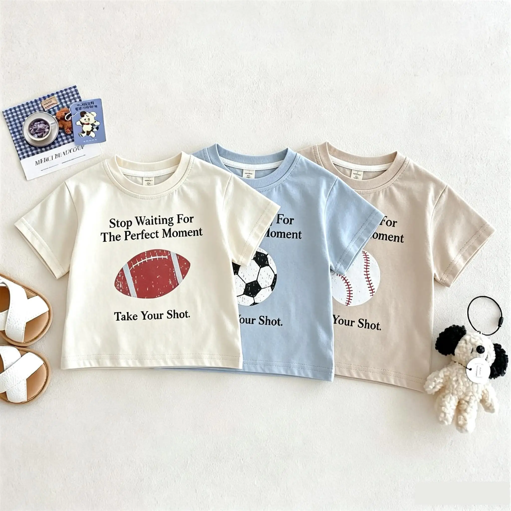 9m-7y Children's Clothes Summer Short Sleeve Tops T-shirt Printed Ball Fashion Popular Boys T Shirts Round Collar Loose Tshirt