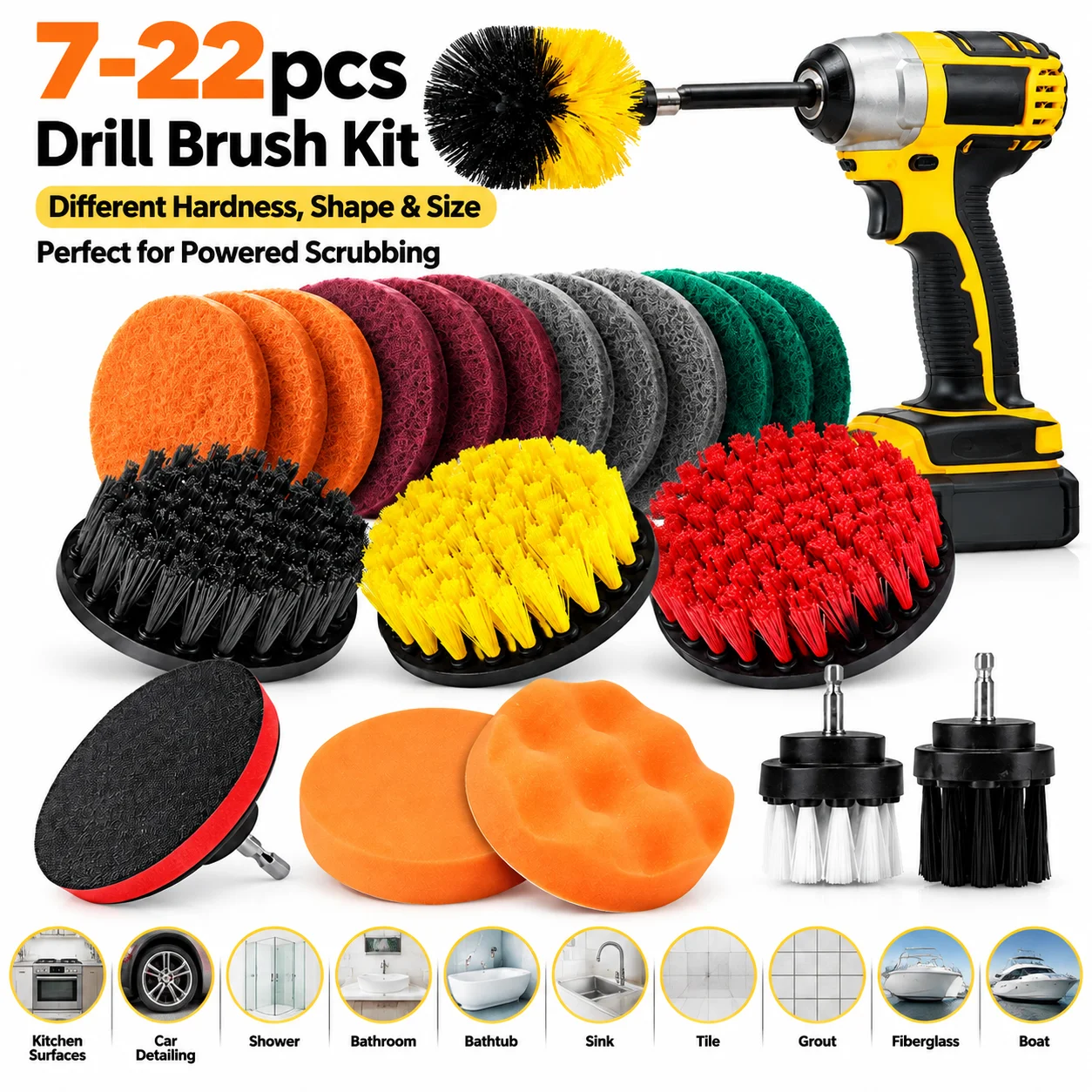 Nylon Round Cleaning Brush Set for Electric Drill High-Density Bristle Carpet And Glass Cleaning Tool for Grout Tiles Kitchen