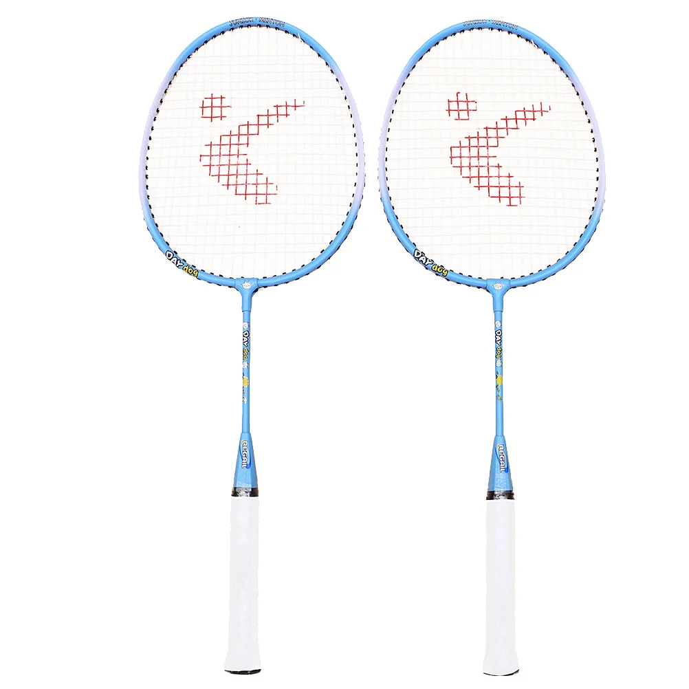 

1Pair Badminton Racket Aluminium Alloy Cartoon Pattern Lightweight Outdoor Sports Training Racket Set Blue Pink