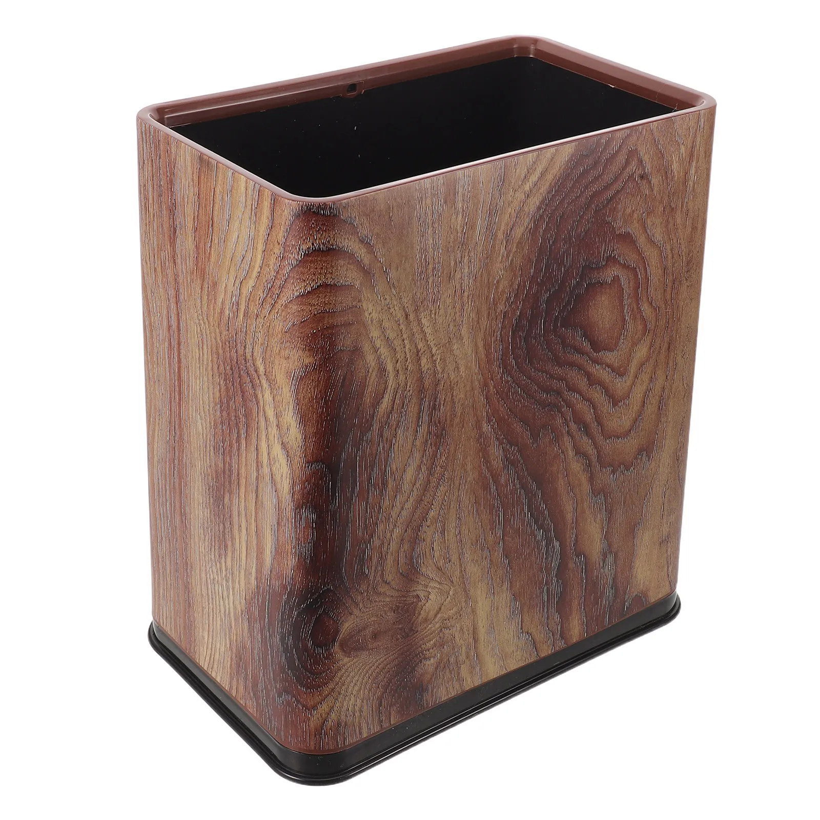 Retro Wood Grain Slim Trash Can Plastic Garbage Bin 12x11x7 Narrow Wastebasket for Bathroom Kitchen Hotel Floor