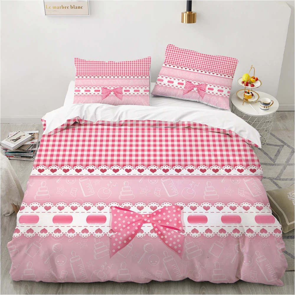 Pink Bow Butterfly Pattern Bedding Set Duvet Cover Set With Pillowcase Quilt Cover 260×220 265x228 240x220 230x230cm