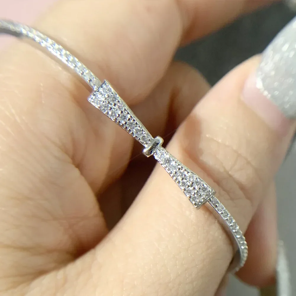 

MDLFES Moiss1n Diamond Style Brilliant sparkling zirconium low-profile luxury bow real gold-plated bracelet female