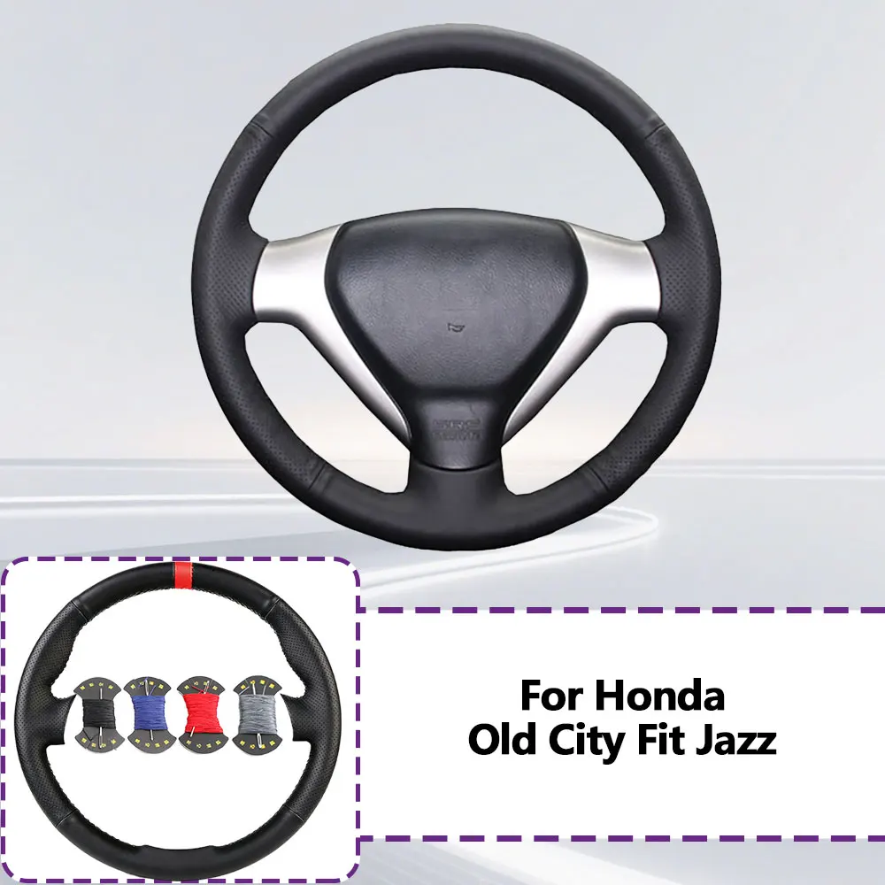 Funda para volante de coche resistente a los arañazos, de cuero de microfibra, para Honda Old City Fit Jazz, con agarre antideslizante, envoltura para volante de coche