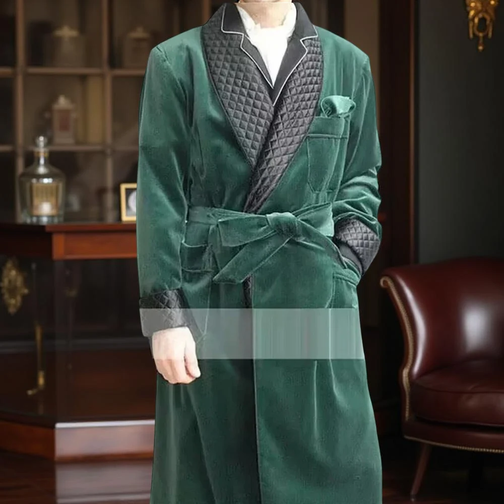 Imagen 3: Chaqueta larga de terciopelo para fumar para hombre, abrigo de novio de boda con solapa chal de 1 pieza para fiesta de noche, ropa masculina Terno con cinturón