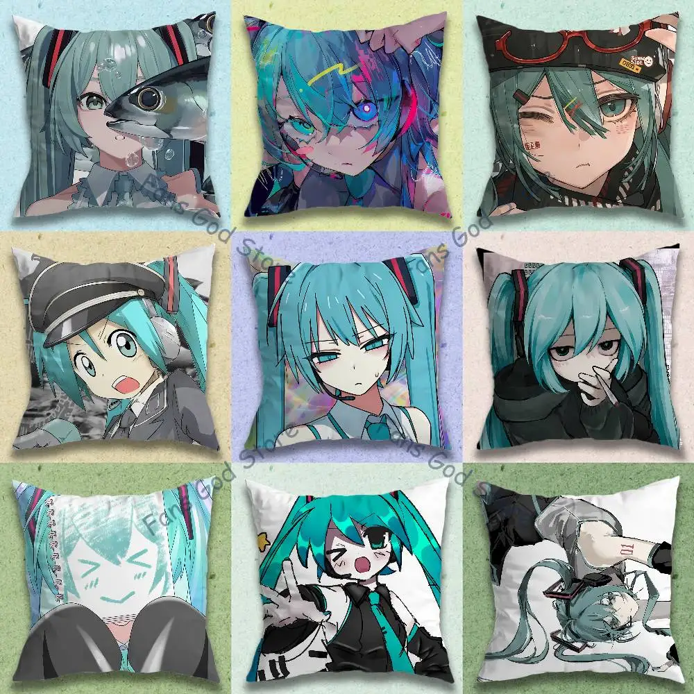 Virtual Singer M-Miku Anime Celebrity Merchandise All-Match Printed Pillow Case Sofa Car Office Room Decoration Protector