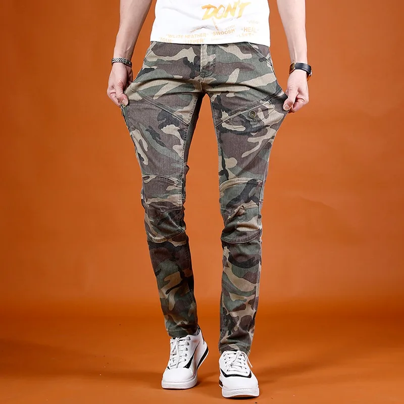 Camouflage jean hommes été jambe droite pantalon 2022 nouveau Streetwear décontracté armée vert Denim pantalon